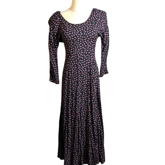 All That Jazz Vintage Black Floral Cottagecore Maxi Dress - Picture 1 of 7